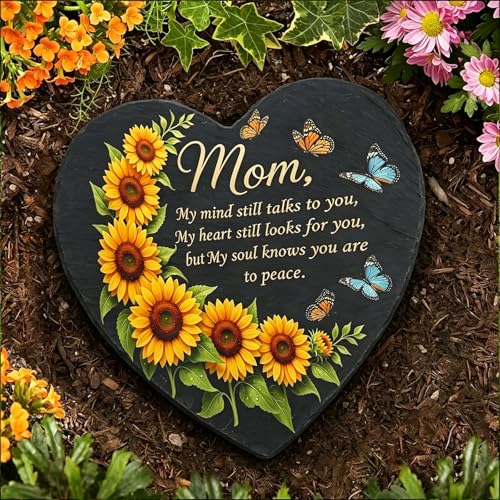 Sympathy Gifts for Loss of Loved One with Bracket, Memorial Garden Stones in Memory of Mom Gifts, Condolence Bereavement Gift for Garden Outside, or Home Decor 7.87inch - color: Mom