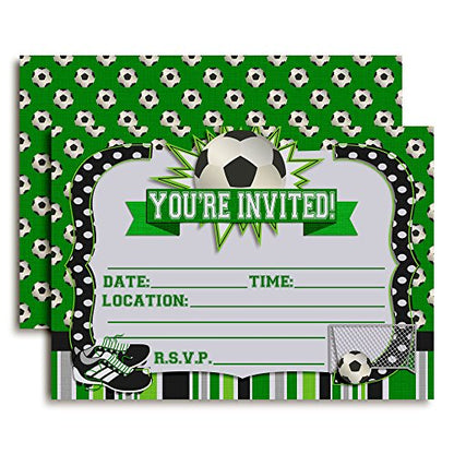 Soccer Birthday Party Invitations, 20 5x7 Fill In Cards with Twenty White Envelopes by AmandaCreation - style: Soccer
