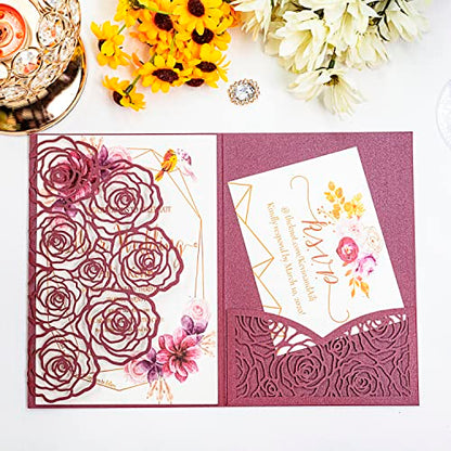 Customized inner page Laser Cut Wedding Invitations Card Pocket with Envelope for Birthday Party Baby or Bride Shower Invite suitable for 5 * 7 Inches Insert Paper (50 PCS Personalized Printed) - color: 50 PCS Personalized Printed