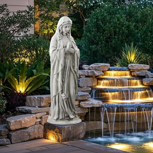 Virgin Mary Praying Statue, Large 30inch Outdoor Religious Sculpture | Blessed Mother Mary Statues Catholic, Durable Weather MGO Stone Carving Decorations, for Home,Yard,Patio,Forch - color: Praying Virgin Mary-29.5"
