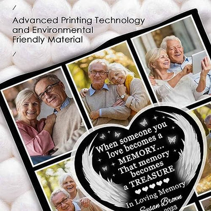 Customized Memorial Blanket with Photo Custom Black Heart Angel Wings Picture Blanket for Lost of Loved Ones Mom Dad Grandma Grandpa Personalized Blanket as Bereavement Remembrance Gifts 30x40 - color: Pattern 02
