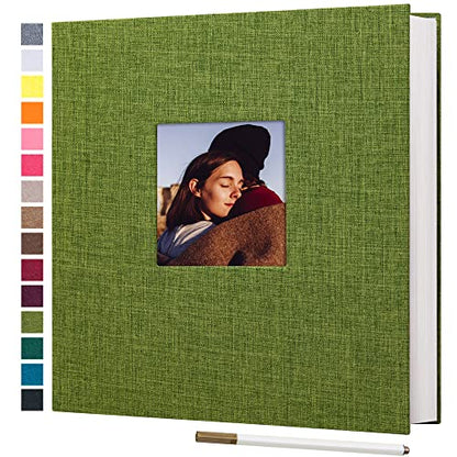 potricher Self Adhesive Photo Album 40 Pages, Linen cover, Green | Photo Album Self Adhesive 4x6 5x7 8x10 Pictures, Linen Cover DIY Scrapbook Albums for Family, Wedding, Baby, Anniversary - color: Green, size: 11x10.6 Inches 40 Pages
