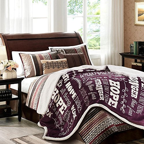 Chanasya Premium Hope & Faith Gift Throw Blanket - Cozy, Warm & Fluffy Sherpa - Sends Positive Energy, Inspirational Uplifting, Comfort for Best Friend, Women, Men & Partner (65x50 inches) Aubergine