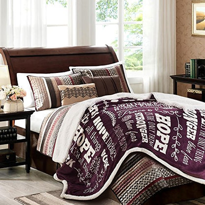 Chanasya Premium Hope & Faith Gift Throw Blanket - Cozy, Warm & Fluffy Sherpa - Sends Positive Energy, Inspirational Uplifting, Comfort for Best Friend, Women, Men & Partner (65x50 inches) Aubergine