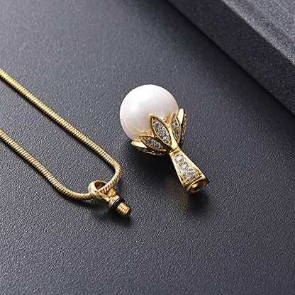 Memorial Jewelry Pearl Urn Necklace - Cremation Ashes Holder Keepsake for Women - color: Gold