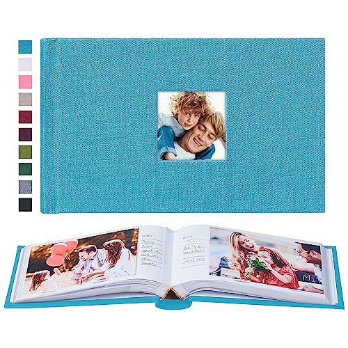 Mublalbum Small 4x6 Photo Album, 100 Pockets, Linen Cover,Blue | Linen Cover with Memo Areas, Front Window, Pictures Book with Vertical Pockets for Wedding, Family, Baby, Vacation - color: Blue, size: 100 Horizontal Pockets