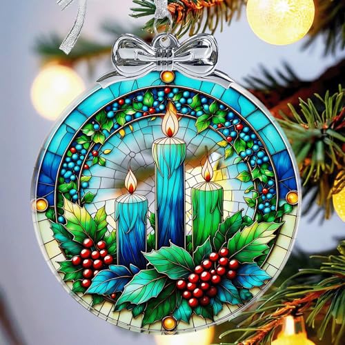 Christmas Candle Crystal Glass Hanging Ornament for Christmas Tree Decor, Christmas Ornaments Xmas Decorations, Holiday Keepsake Present Exchange Ideas - color: Christmas Candle
