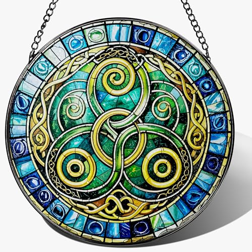 8-Inch Celtic Knot Stained Glass Suncatcher & Ornament – Stained Glass Window Hanging & Decor, Sun Catchers for Windows Indoor, Gift for Women, Gift for Christmas, Housewarming Gifts, Irish Gifts - color: Celtic