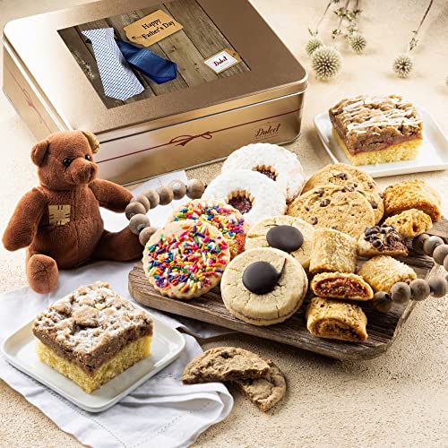 Dulcet Gift Baskets Father’s Day Deluxe Bakery Mix of Assorted Cookies and Pastries with Decorative Teddy Bear for Men, Dad, Boyfriend, Son, Grandfather, and Coworker. - style: Father's Day