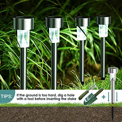 GIGALUMI 16 Pack Solar Lights Outdoor Waterproof, Stainless Steel - color: Cold White