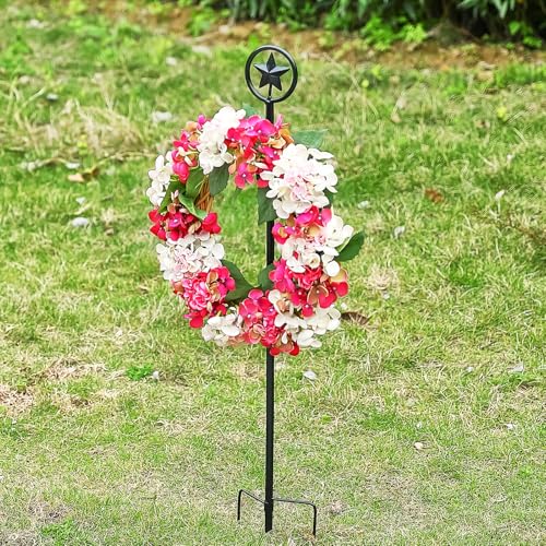 Black Metal Wreath Stake, 35.8" Decoration Stand in Ground Cemetery, Standing Wreath Hanger for Cemetery Grave Graveside Memorial Garden