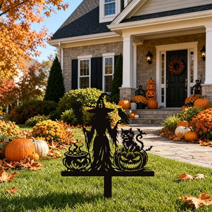 Rngmsi Halloween Witch Yard Decorations Outdoor, Outdoor Halloween Metal Yard Signs with Stake, Black Witches Silhouette Garden Stakes for Home Garden Outside Yard Lawn Patio Decor - style: Halloween Witch