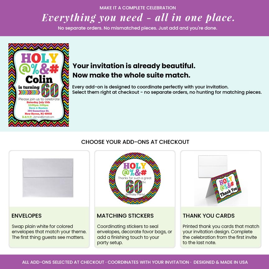 Custom Birthday Invitations 60th Birthday Invitation 20 5x7 Custom 60 Party Invitation Cards With Envelopes - Unique 60th Party Invitation Hilarious Holy &*$% Theme - style: Custom - 20 Pack
