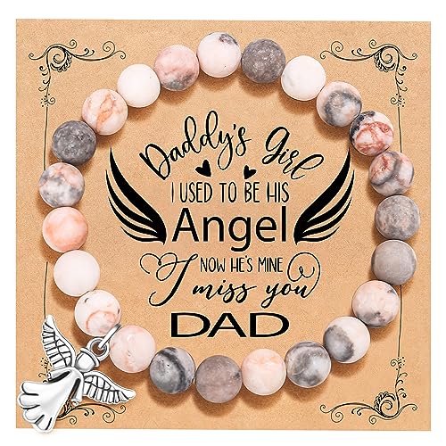QWNHONEY Memorial Gifts for Loss of Loved Sympathy Remembrance In Memory of Mother Father Pet Bereavement Grief Pink Red Beads Bracelet with Angle Wings Jewelry Gifts for Women - style: Pink-Angel-I was always his angel, now he's mine