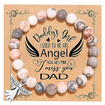 QWNHONEY Memorial Gifts for Loss of Loved Sympathy Remembrance In Memory of Mother Father Pet Bereavement Grief Pink Red Beads Bracelet with Angle Wings Jewelry Gifts for Women - style: Pink-Angel-I was always his angel, now he's mine