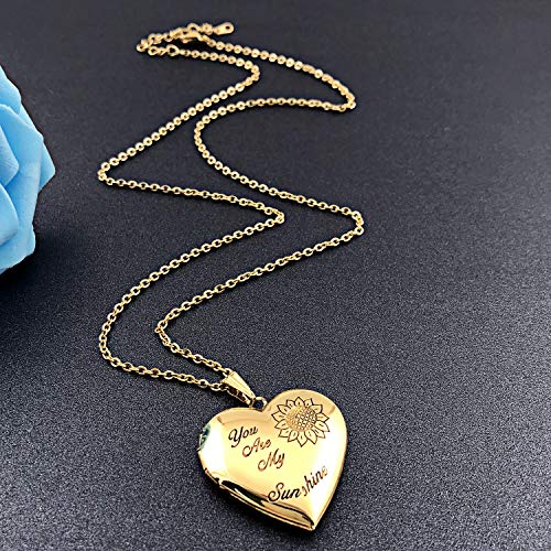 YOUFENG You are My Sunshine Necklace Sunflower Locket Necklace that Holds Pictures Heart Locket Pendant Gifts for Her - style: Gold-plated Sunflower locket