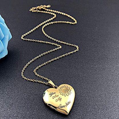 YOUFENG You are My Sunshine Necklace Sunflower Locket Necklace that Holds Pictures Heart Locket Pendant Gifts for Her - style: Gold-plated Sunflower locket