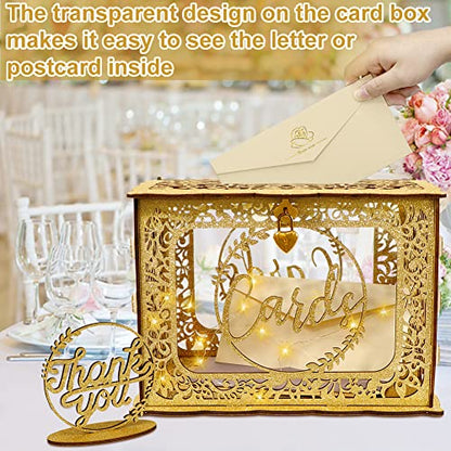 Gold Wedding Card Box, Glitter Wooden Card Box for Wedding Reception - style: Gold glitter