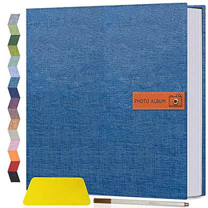 Popotop Large Photo Album Self Adhesive 4x6 5x7 8x10 Scrapbook Album DIY Picture Book,Gifts for Mom,Family Baby and Wedding,with Metal Pen and Plastic Board - color: Blue, size: 11.5"x10.6"40pages