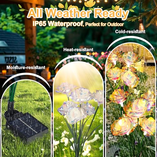 [24 Bigger Roses] Solar Garden Lights Outdoor, Birthday Gifts for Mom Women Preserved Flowers Solar Light, IP65 Waterproof Garden Decoration for Outside Yard Patio Lawn Path Cemetery Grave-Auto ON/Off