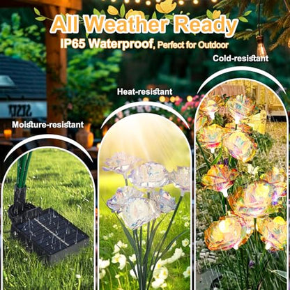 [24 Bigger Roses] Solar Garden Lights Outdoor, Birthday Gifts for Mom Women Preserved Flowers Solar Light, IP65 Waterproof Garden Decoration for Outside Yard Patio Lawn Path Cemetery Grave-Auto ON/Off