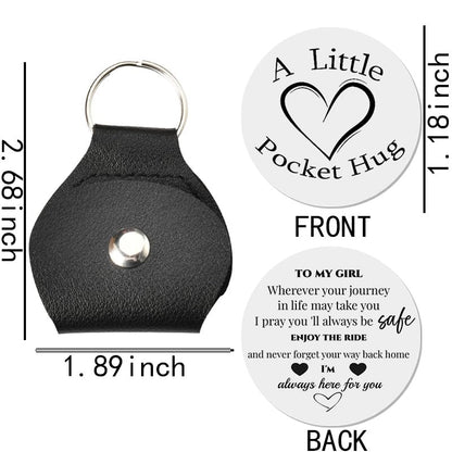 Sisadodo Pocket Hug Token Long Distance Relationship Keepsake Gifts for Women Birthday Christmas Gifts With Leather Keychain - color: To My Girl