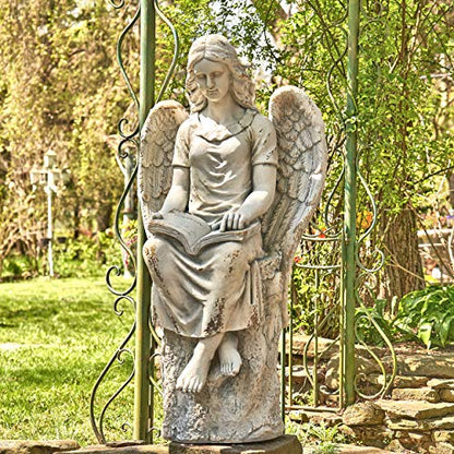 Zaer Ltd. Large Magnesium Angel Statues (Outdoor Safe) (46”T Sitting Reading Book Dina) - size: 46"T Sitting Reading Book "Dina"