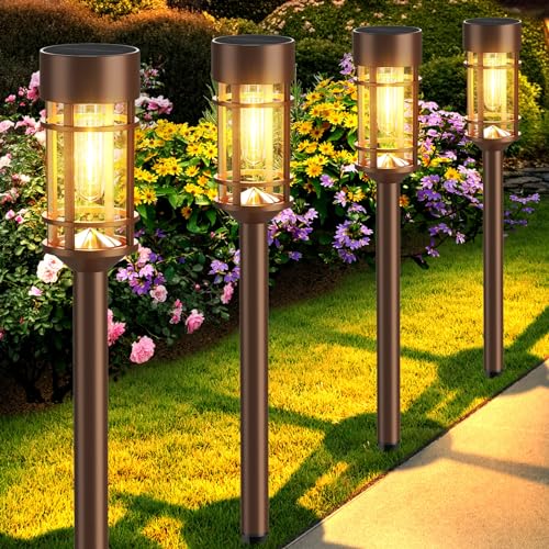 Mancra 8 Pack Solar Outdoor Lights, Bright Up to 12 Hrs Solar Lights for Outside, Waterproof Solar Garden Lights for Patio, Yard and Landscape, Brown - color: Brown