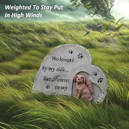 Dog Memorial Stone, Heart-Shaped Pet Grave Marker, 6.3"x5.3" | Pet Dog Grave Markers Headstones, Sympathy Gift for Loss of Dog, Durable Outdoor, Angel Design