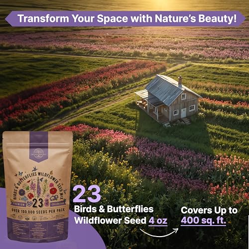 Organo Republic 23 Wildflower Seeds Annual & Perennial Mix for Indoor & Outdoors, Attract Birds & Butterflies 100,000+ Non-GMO, Heirloom Garden Seeds, 4oz Packet for Growing Wild Flowers