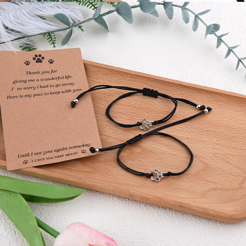 Pet Memorial Bracelet Adjustable Friendship Bracelets for Women Men Pet Sympathy Bracelet for Loss of Cat Dog Sympathy Gift Dog Cat Lovers Remembrance Gifts Matching Bracelets for 2 with Card