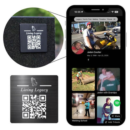 Living Legacy 2-Inch QR Code Memorial Plaque for Headstones and Gravestones - style: Serenity