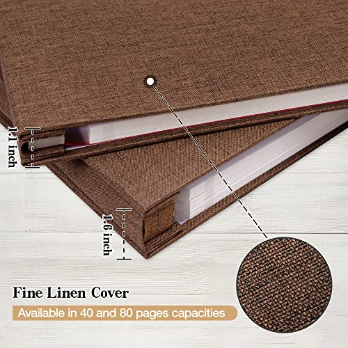 potricher Large Photo Album Self Adhesive 3x5 4x6 5x7 8x10 Pictures Linen Cover 80 Blank Pages Magnetic DIY Scrapbook Album with A Metallic Pen (Brown, 11x10.6 inch 80 Pages) | Photo Album Self Adhesive 4x6 5x7 8x10 Pictures, Linen Cover DIY Scrapbook Alb