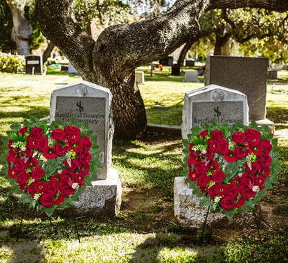 Cemetery Wreaths - Ebullient Remembrance Standing Heart, Grave Wreath with 30 Inch Easel Stand,Memorial Floral-Red Rose