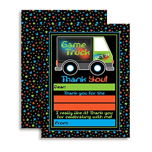 Amanda Creation Video Game Thank You Cards, 10 Pack 4x5.5 Kids Fill-In Notes with White Envelopes, Game Truck Gamer Birthday Design, Made in USA - style: Game Truck Video Gamer