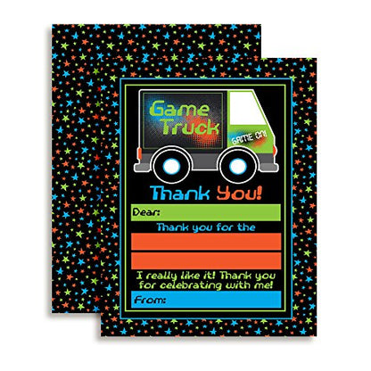 Amanda Creation Video Game Thank You Cards, 10 Pack 4x5.5 Kids Fill-In Notes with White Envelopes, Game Truck Gamer Birthday Design, Made in USA - style: Game Truck Video Gamer