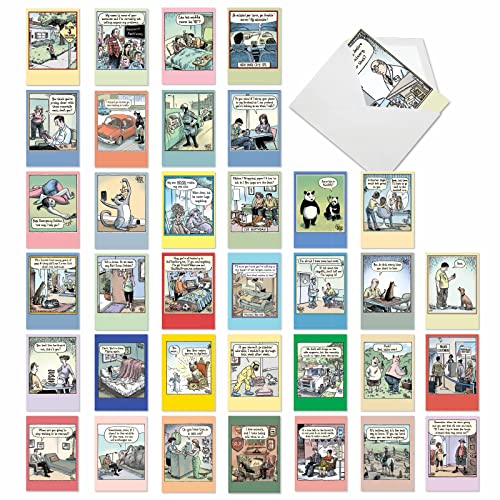 NobleWorks - 36 Assorted Funny Birthday Greeting Cards Bulk Box Set w/Envelopes (36 Designs, 1 Each) engaging B-day Cartoon Humor Bulk Variety Pack for Men and Women - A Bizarro Bash AC9376BDG-B1x36 - style: A Bizarro Bash