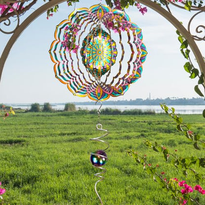 Mandala Wind Spinner Purple Tulip Design, 12in Hanging Sculptures - color: Mandala Purple Tulip