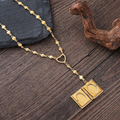 Personalized Heart Locket Necklace for Women Stainless Steel- Heart Necklace - color: Gold-H
