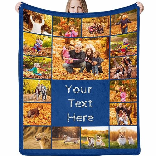 Custom Blanket Personalized Blanket with Photos Text 17 Photos Customized Picture Throw Blanket for Adult Kids Friends for Birthday Christmas Halloween Valentines, Memorial Gift - color: 17 Photo Collage