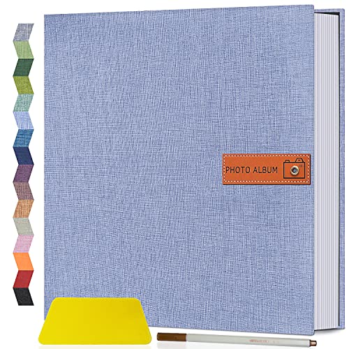 Popotop Large Photo Album Self Adhesive 4x6 5x7 8x10 Scrapbook Album DIY Picture Book,Gifts for Mom,Family Baby and Wedding,with Metal Pen and Plastic Board - color: Sky blue, size: 11.5"x10.6"40pages