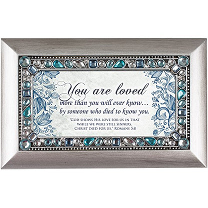 Cottage Garden Loved By Someone Who Died for Us Brushed Silvertone Jewelry Music Box Plays How Great Thou Art