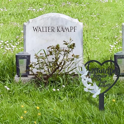 BUoonyer Stake Graves Cemetery Decorations - Grandpa Metal Memorial Grave Markers, Grandfather Heart Graveyard Sympathy Plaque, Dove Remembrance Graveside Burial Decor Sign for Outside Yard Garden - style: Grandpa