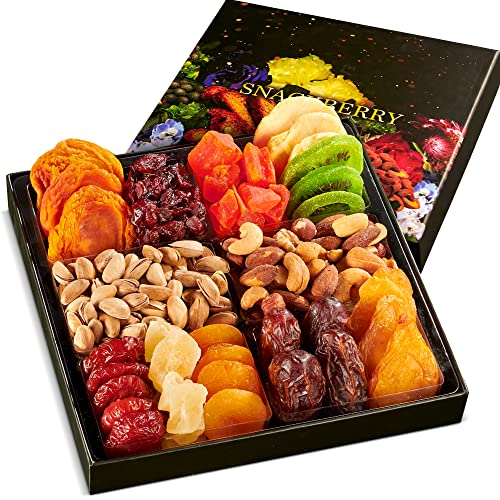 Dried Fruit & Nuts Gift Basket Arrangement Platter, Gourmet Food Snack Box, Gift Basket, Birthday Care Package, Healthy Kosher - Her Him - 12 Snackberry Assortment (Single) - size: Single