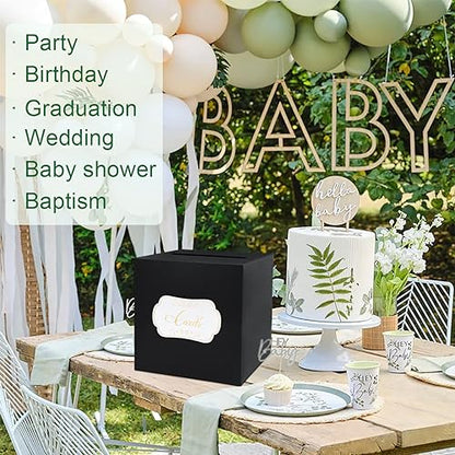 Black Card Box for Party with 2 Cards, 8.7", 1 Pack | Gift Card Box Money Box, for Birthday, Wedding, Baby Shower, Retirement, Anniversary, Bridal Shower, Raffle Ticket - color: Black Card Box