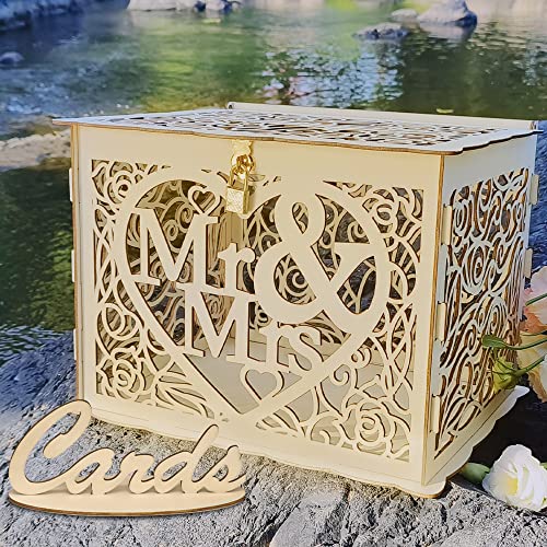 Jolik Wedding Card Box with Lock and Card Sign, Wooden Gift Card Box Money Box for Reception Wedding Anniversary Baby Shower Birthday Graduation Party Decorations(Mr & Mrs) - color: Yellow-A, size: Model A