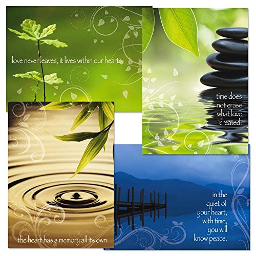 Current Thoughts of Peace Sympathy Greeting Cards - Set of 8 (4 Designs), Large 5" x 7", Sympathy Cards with Sentiments Inside, White Envelopes - color: Thoughts