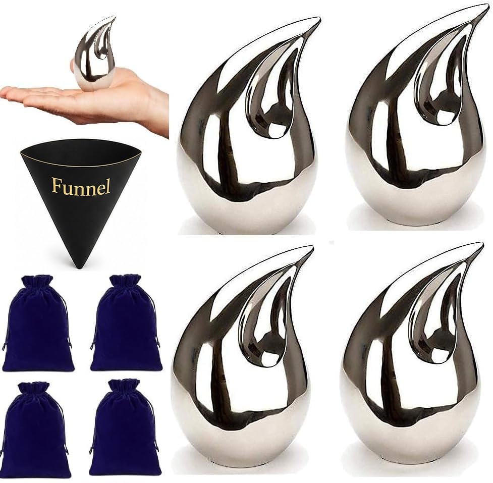 Teardrop Small Keepsake Cremation Urns for Human Ashes Adult Male Female - color: Silver, size: 4 Pcs Small