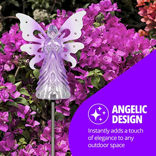 Exhart Garden Solar Lights, Decorative Angel Garden Stake, 13 LEDs, Cute Yard and Pathway Decor, Purple, 7 x 40 Inch