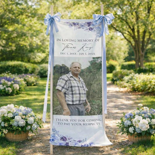 Personalized Photo Memorial Banner, Custom Forever in Our Hearts Fabric Sign with Picture, Celebration of Life Funeral Decoration, Memorial Service Wall Hanging, Remembrance Keepsake Tribute Banner - color: Design 4